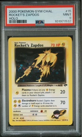PSA 9  - Gym Challenge Unlimited  - Rocket's Zapdos Holo