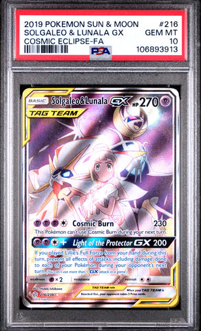 PSA 10 - Cosmic Eclipse -Solgaleo & Lunala GX #216