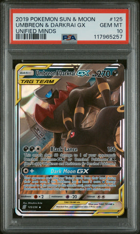 PSA 10 - Unified Minds - Umbreon & Darkrai GX #125