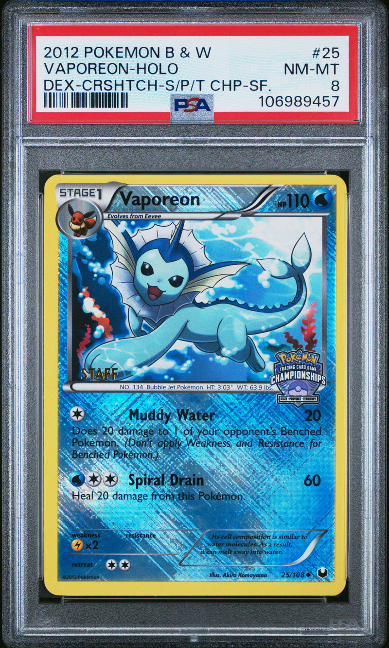 PSA 8 - Black & White Promo - Vaporeon Championship STAFF