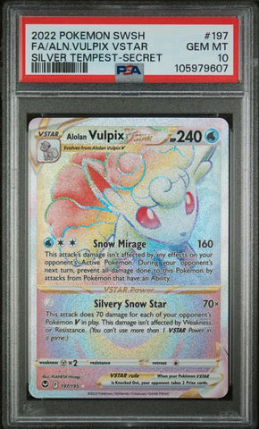 PSA 10 - Silver Tempest  - Alolan Vulpix Vstar #197