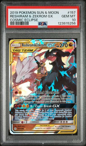 PSA 10 - Cosmic Eclipse  - Reshiram & Zekrom GX #157