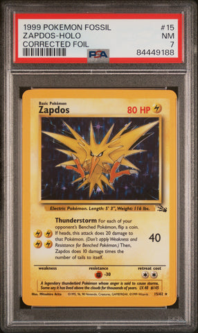 PSA 7 - Fossil Unlimited  - Zapdos Holo Corrected Foil #15