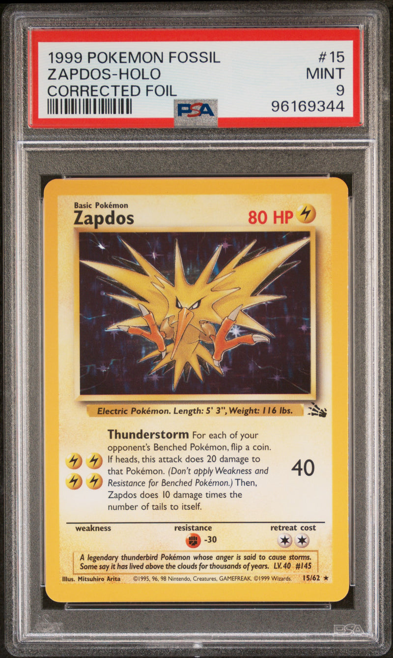 PSA 9 - Fossil Unlimited - Zapdos Holo Corrected Foil