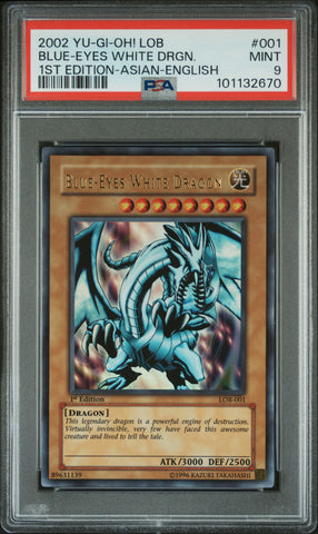 PSA 9 - Yu-Gi-Oh! LOB - 1st Edition Asian English - Blue Eyes White Dragon #001