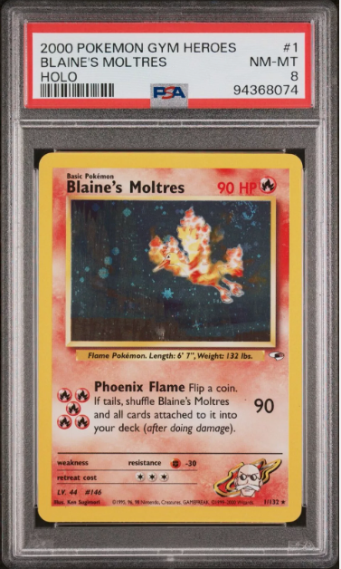 PSA 8  - Gym Heroes 1st Edition  - Blaine's Moltres - Holo