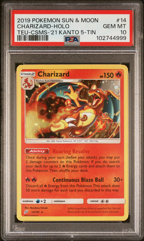 PSA 10 - Sun & Moon - Charizard Holo #14 Kanto Tin