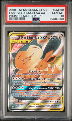 PSA 10 - Black Star Promo -  Eevee & Snorlax GX #SM169