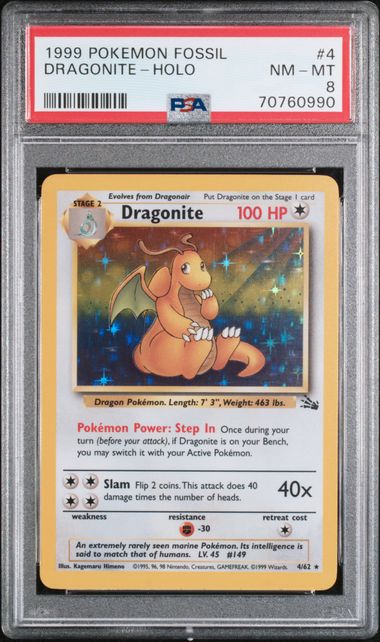 PSA 8 - Fossil Unlimited - Dragonite Holo