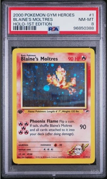 PSA 8  - Gym Heroes 1st Edition  - Blaine's Moltres - Holo