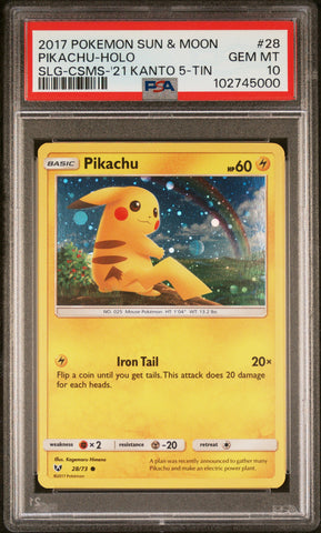 PSA 10 - Sun & Moon - Pikachu Holo #28 Kanto Tin