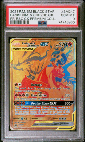 PSA 10 - Black Star Promo - Reshiram & Charizard GX #SM247