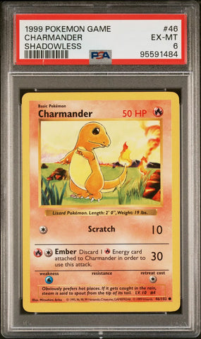 PSA 6 - Pokemon Base Set - Charmander - (Shadowless) #46