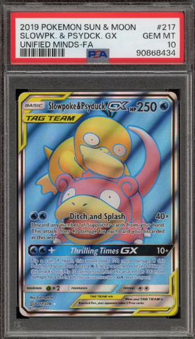 PSA 10 - Unified Minds - Slowpoke & Psyduck GX #217