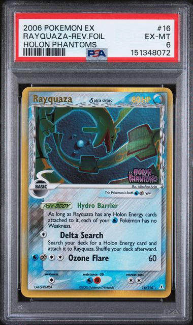 PSA 6 - Holon Phantoms - Rayquaza Reverse Holo (Stamped)