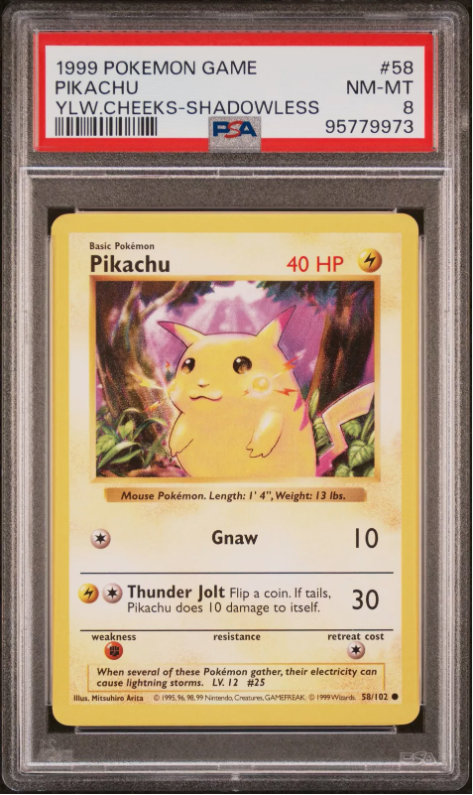 PSA 8 - Shadowless Base Set - Pikachu Yellow Cheeks  -