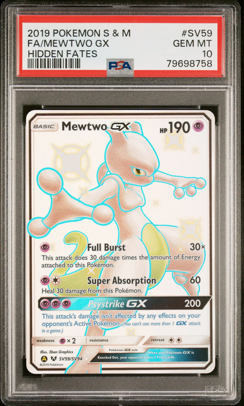 PSA 10 - Hidden Fates - Mewtwo Gx